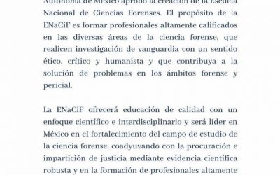 La UNAM crea a la Escuela Nacional de Ciencias Forenses