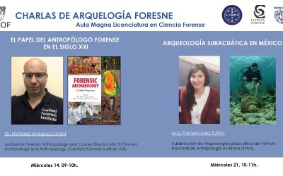 Invitación a las conferencias: “El papel del antropólogo forense en el siglo XXI” y “Arqueología subacuática en México”.