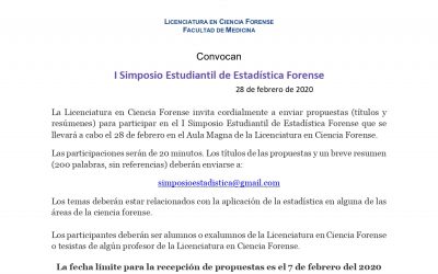 Convocatoria al I Simposio Estudiantil de Estadística Forense, 28 de febrero de 2020