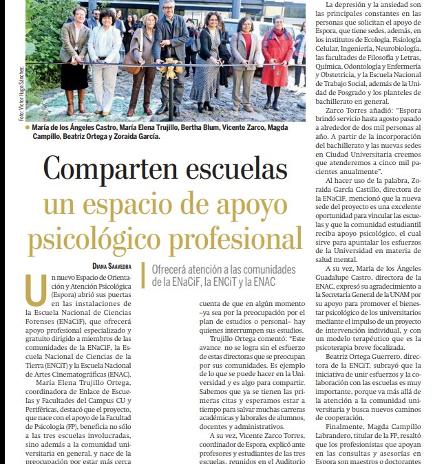 ENaCiF en los medios: Comparten escuelas un espacio de apoyo psicológico profesional